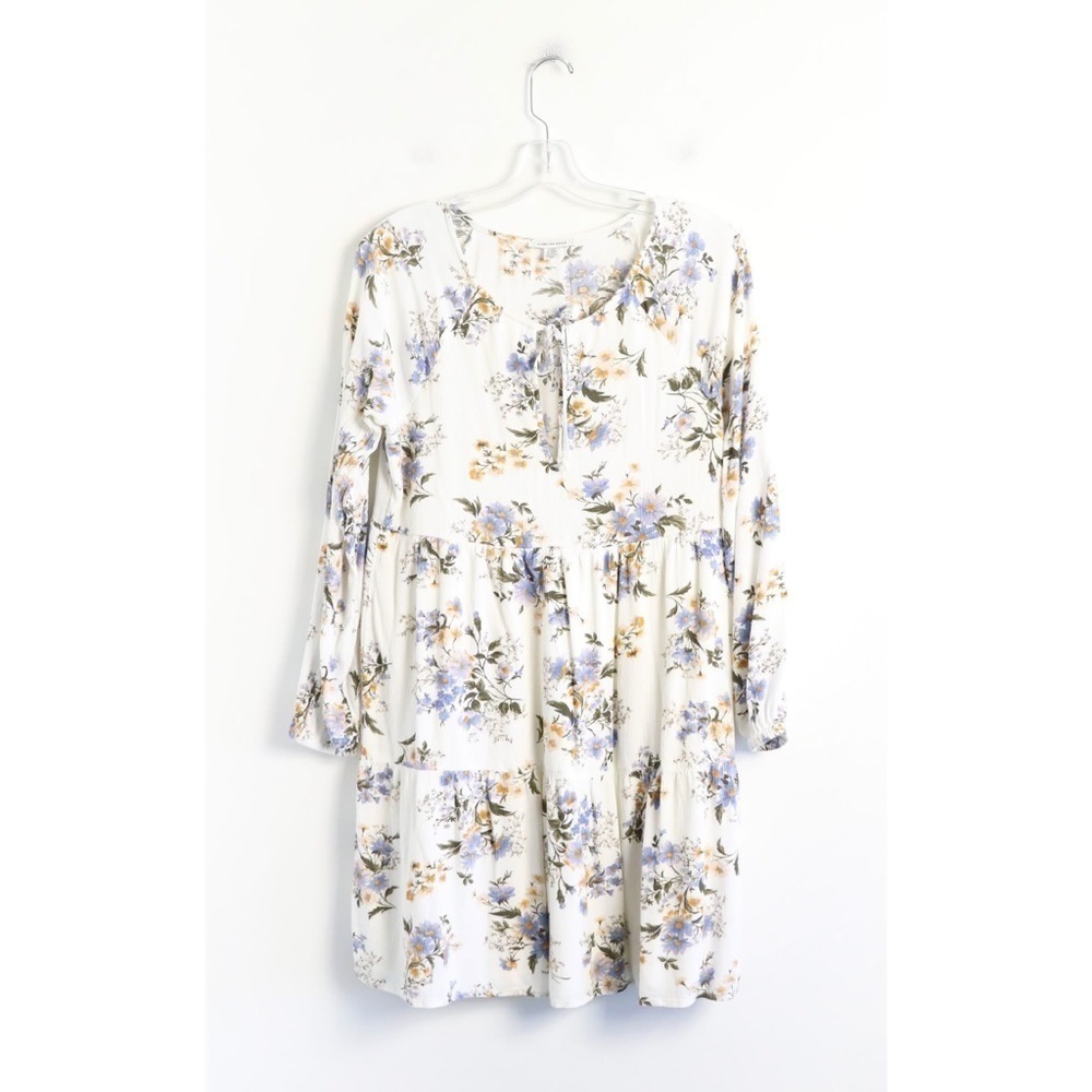 American Eagle AEO white floral print dress bohemian tall peasant long sleeve M - Picture 2 of 11